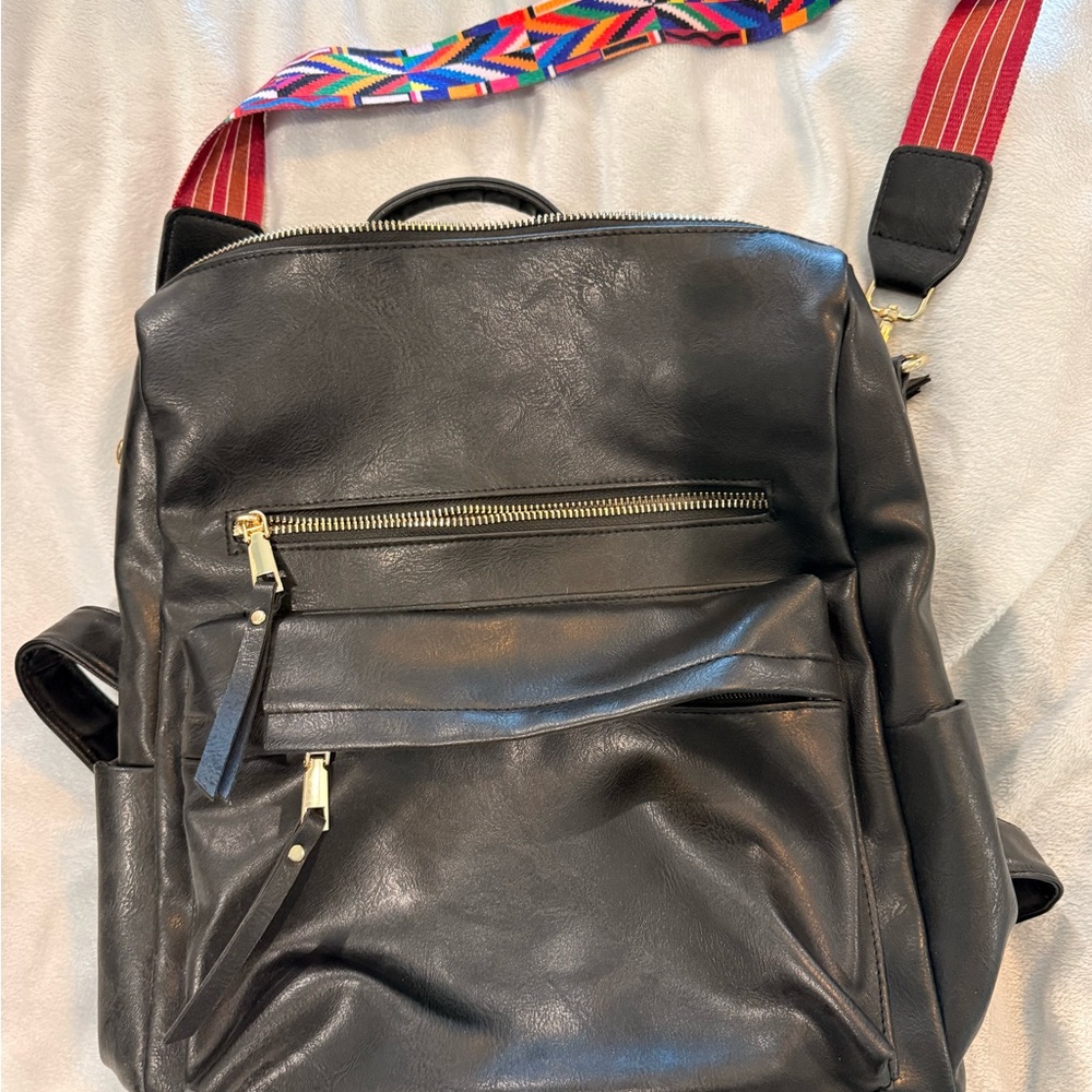 Black Leather Men's Backpack